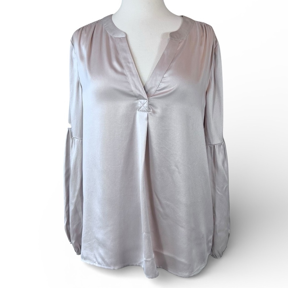 PURE COLLECTION 100% SILK LONG SLEEVE V-NECK BLOUSE